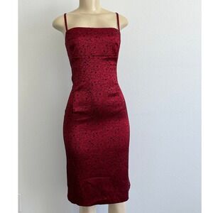 Vampy 90s La Belle Grunge Red & Black Scroll Sheath Dress Gothic Bodycon Midi 11